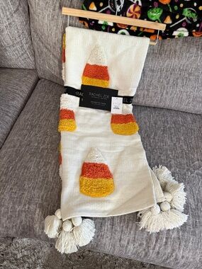 Rachel Zoe Cream Throw with Candy Corn Appliqués Halloween Blanket